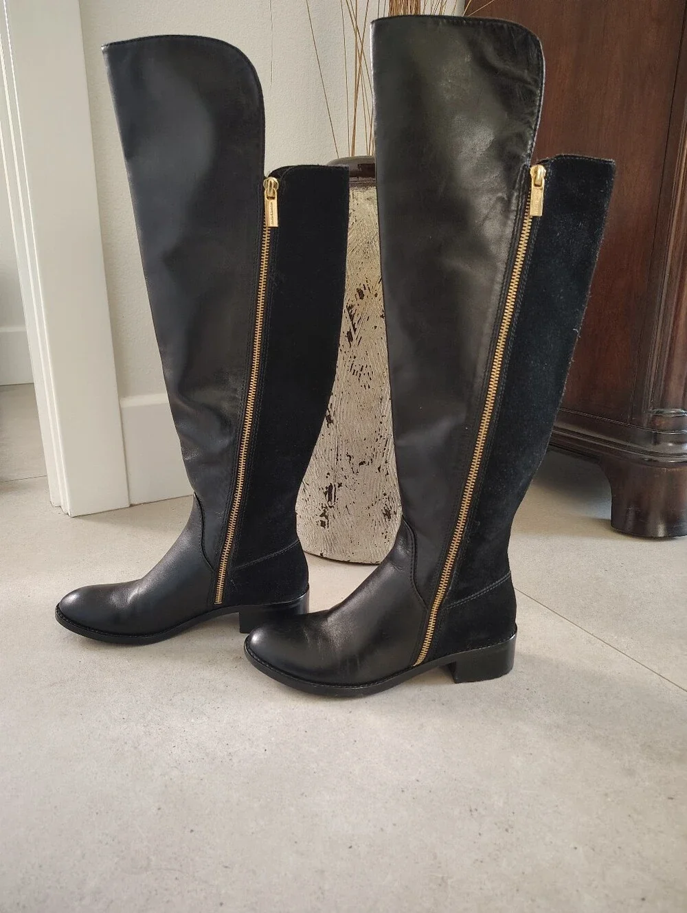 Michael Kors Black Over-the-Knee Boots with Gold Zipper
